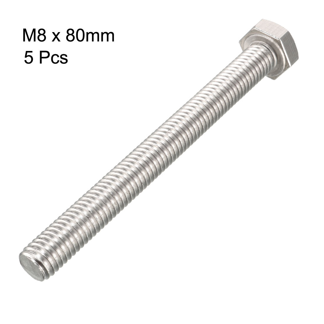 Harfington M8x80mm Hex Bolts 304 Stainless Steel Hexagon Screw Bolt 5 pcs