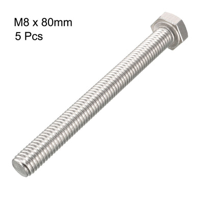 Harfington M8x80mm Hex Bolts 304 Stainless Steel Hexagon Screw Bolt 5 pcs
