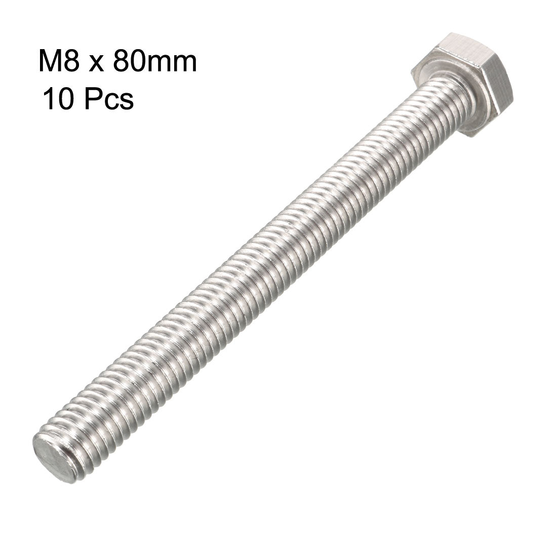 Harfington M8x80mm Hex Bolts 304 Stainless Steel Hexagon Screw Bolt 10 pcs