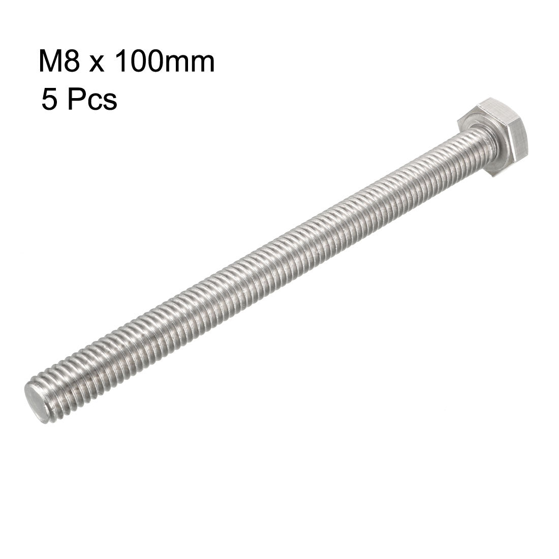 Harfington M8x100mm Hex Bolts 304 Stainless Steel Hexagon Screw Bolt 5pcs