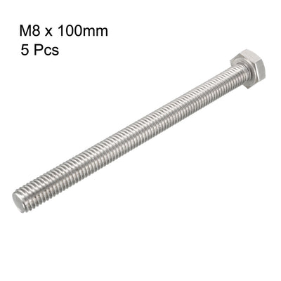 Harfington M8x100mm Hex Bolts 304 Stainless Steel Hexagon Screw Bolt 5pcs