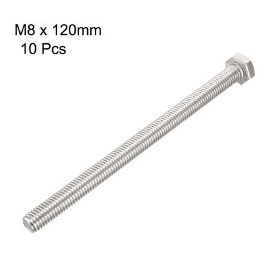 Harfington M8x120mm Hex Bolts 304 Stainless Steel Hexagon Screw Bolt 10pcs
