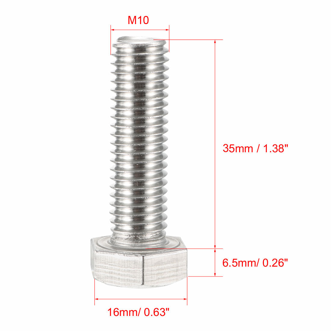 Harfington M10x35mm Hex Bolts 304 Stainless Steel Hexagon Screw Bolt 10pcs