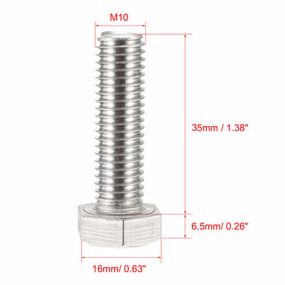 Harfington M10x35mm Hex Bolts 304 Stainless Steel Hexagon Screw Bolt 10pcs