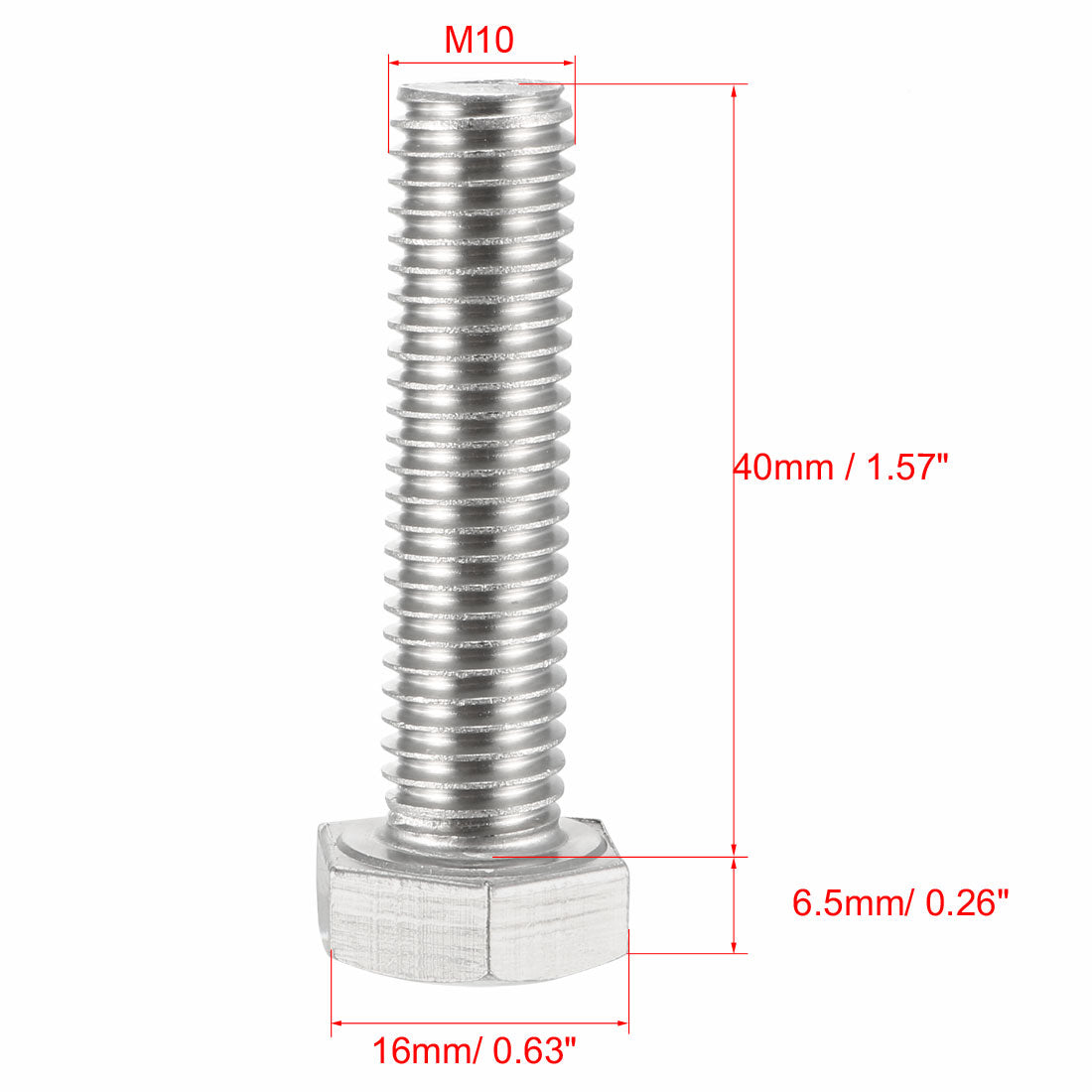 Harfington M10x40mm Hex Bolts 304 Stainless Steel Hexagon Screw Bolt 10pcs
