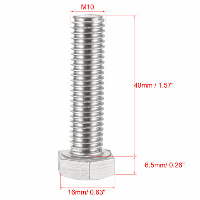 Harfington M10x40mm Hex Bolts 304 Stainless Steel Hexagon Screw Bolt 10pcs