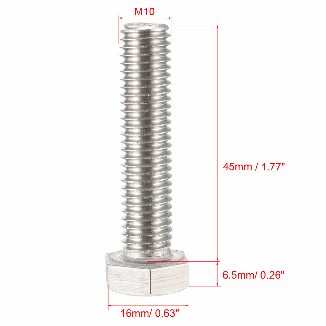 Harfington M10x45mm Hex Bolts 304 Stainless Steel Hexagon Screw Bolt 10pcs