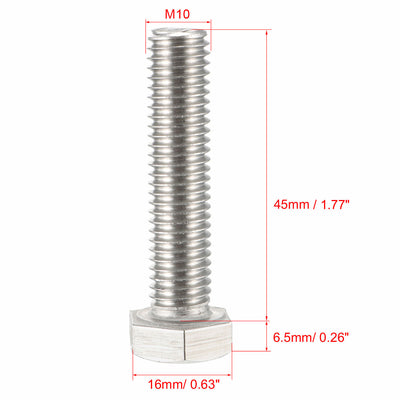 Harfington M10x45mm Hex Bolts 304 Stainless Steel Hexagon Screw Bolt 10pcs