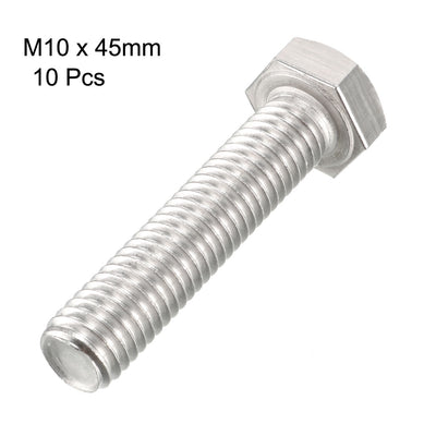Harfington M10x45mm Hex Bolts 304 Stainless Steel Hexagon Screw Bolt 10pcs