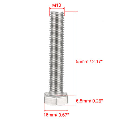 Harfington M10x55mm Hex Bolts 304 Stainless Steel Hexagon Screw Bolt 10pcs
