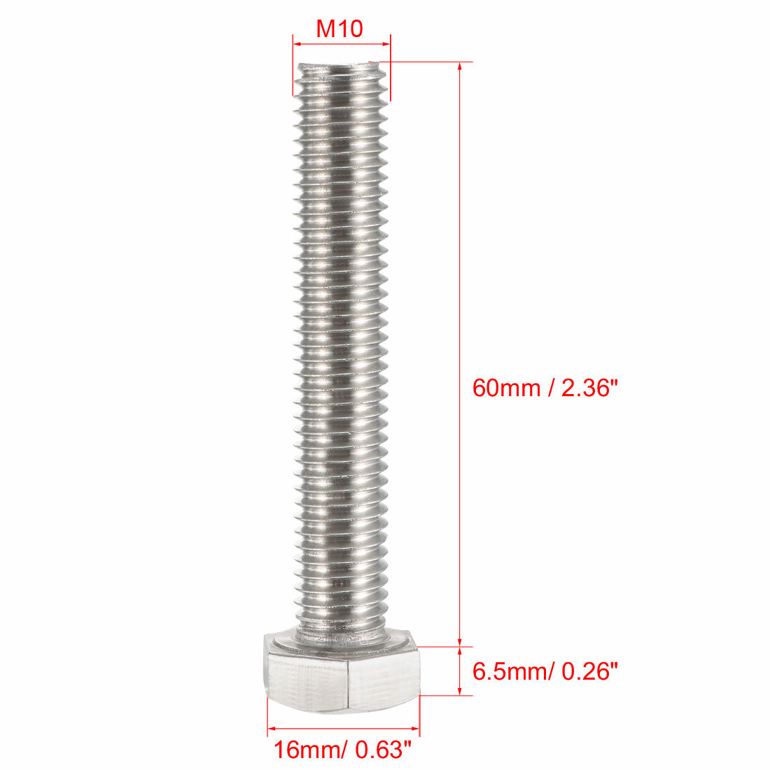Harfington M10x60mm Hex Bolts 304 Stainless Steel Hexagon Screw Bolt 10pcs