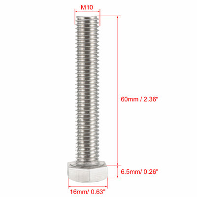 Harfington M10x60mm Hex Bolts 304 Stainless Steel Hexagon Screw Bolt 10pcs