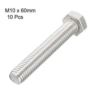 Harfington M10x60mm Hex Bolts 304 Stainless Steel Hexagon Screw Bolt 10pcs