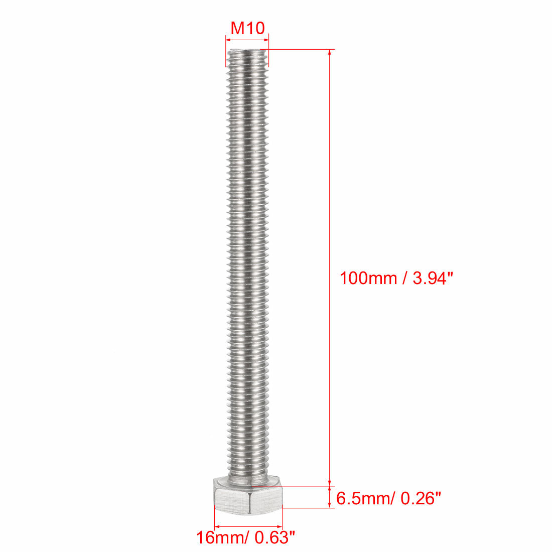 Harfington M10x100mm Hex Bolts 304 Stainless Steel Hexagon Screw Bolt 5pcs