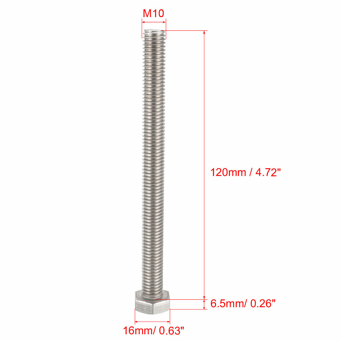 Harfington M10x120mm Hex Bolts 304 Stainless Steel Hexagon Screw Bolt 5pcs