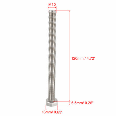 Harfington M10x120mm Hex Bolts 304 Stainless Steel Hexagon Screw Bolt 5pcs