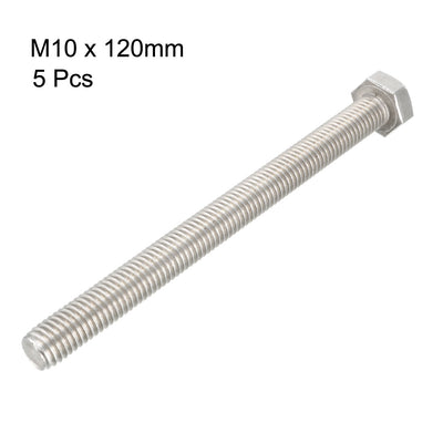 Harfington M10x120mm Hex Bolts 304 Stainless Steel Hexagon Screw Bolt 5pcs