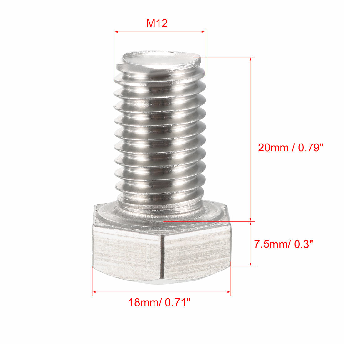 Harfington M12x20mm Hex Bolts 304 Stainless Steel Hexagon Screw Bolt 5pcs