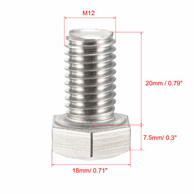 Harfington M12x20mm Hex Bolts 304 Stainless Steel Hexagon Screw Bolt 5pcs