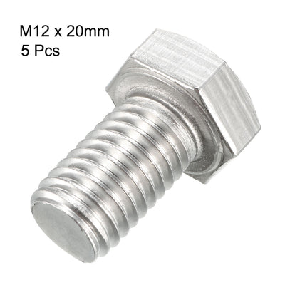 Harfington M12x20mm Hex Bolts 304 Stainless Steel Hexagon Screw Bolt 5pcs