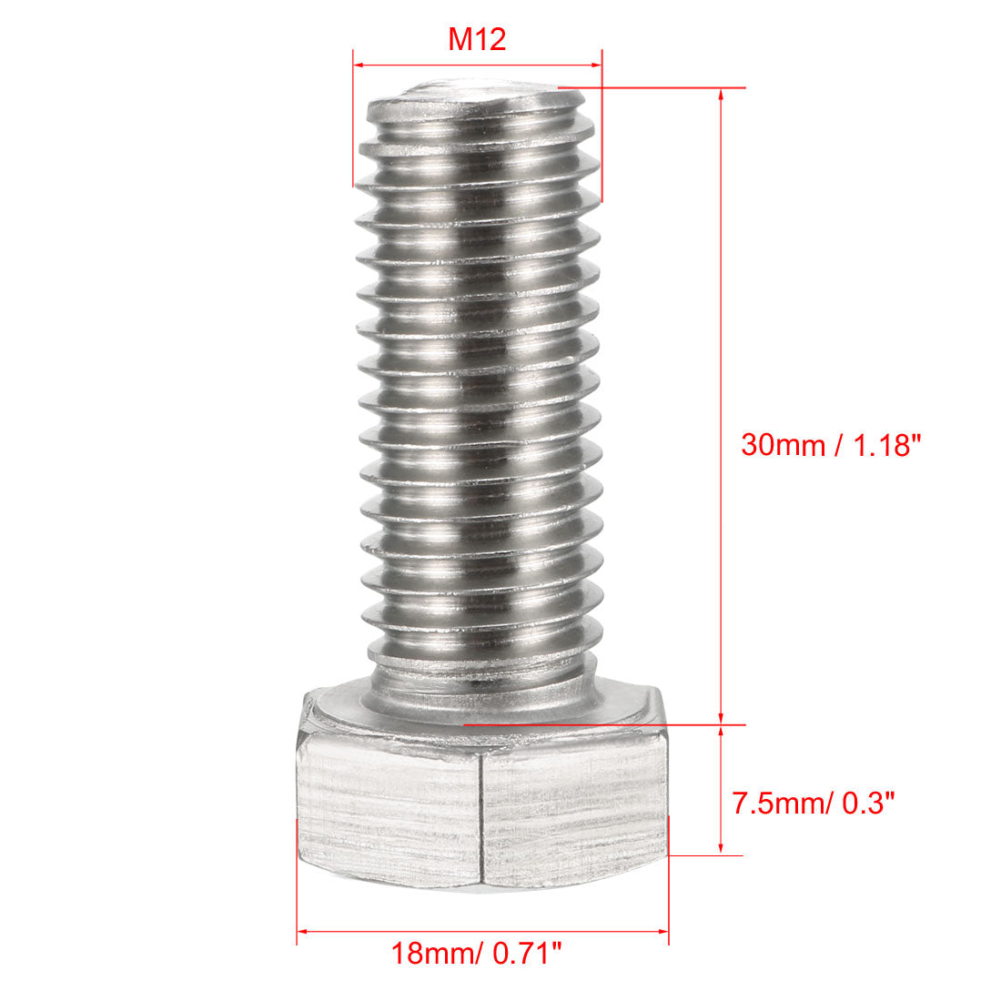 Harfington M12x30mm Hex Bolts 304 Stainless Steel Hexagon Screw Bolt 5pcs