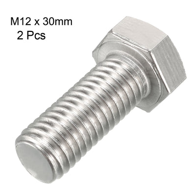 Harfington M12x30mm Hex Bolts 304 Stainless Steel Hexagon Screw Bolts 2pcs