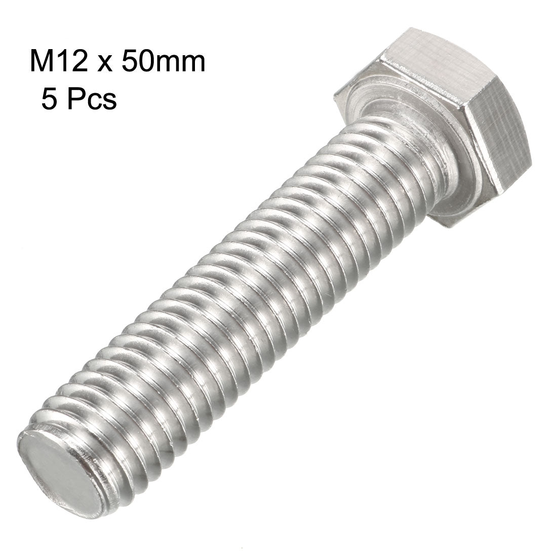 Harfington M12x50mm Hex Bolts 304 Stainless Steel Hexagon Screw Bolts 5pcs
