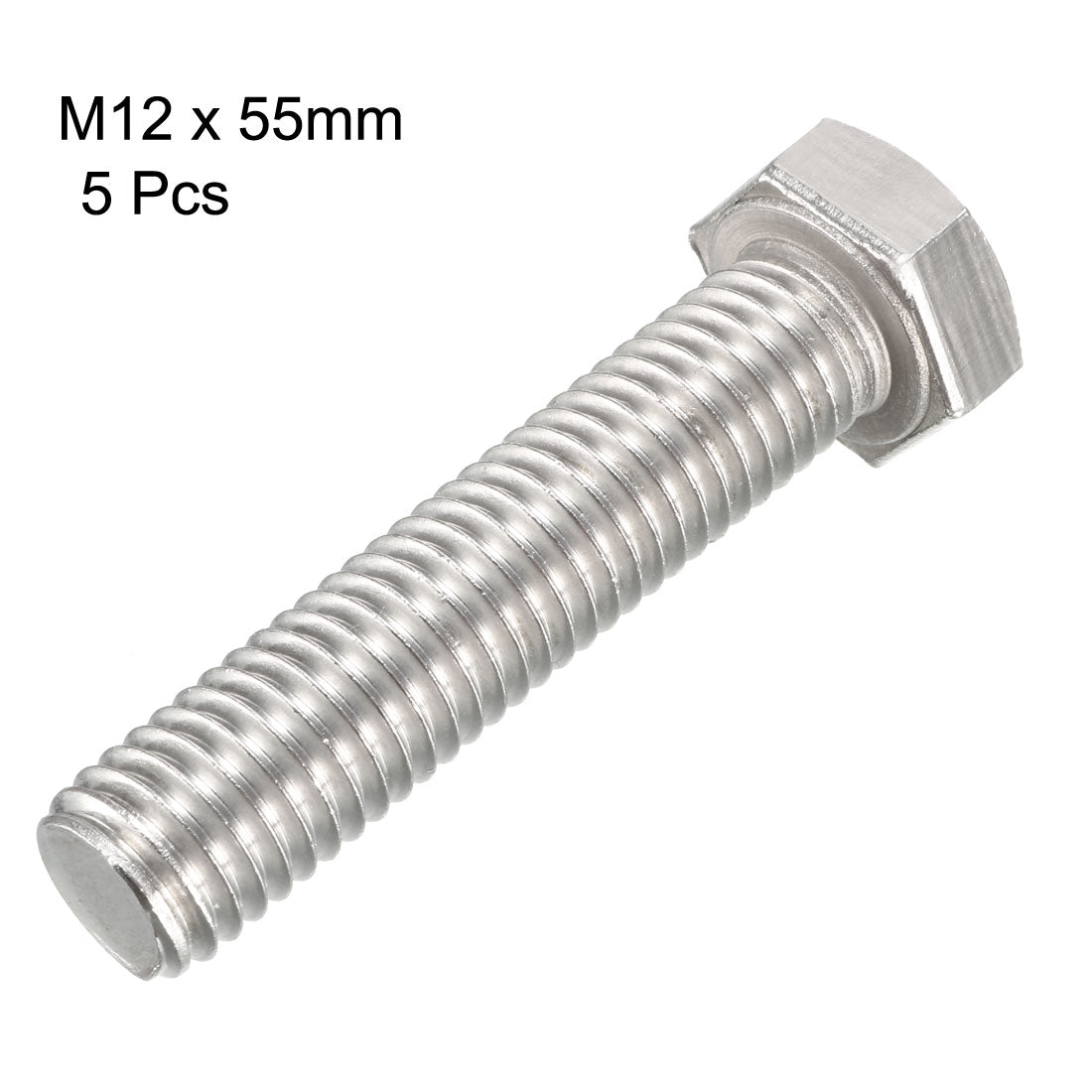 Harfington M12x55mm Hex Bolts 304 Stainless Steel Hexagon Screw Bolt 5pcs