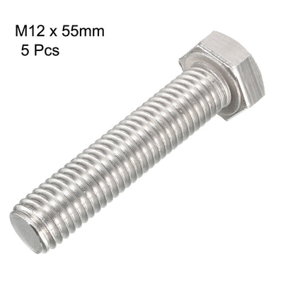 Harfington M12x55mm Hex Bolts 304 Stainless Steel Hexagon Screw Bolt 5pcs