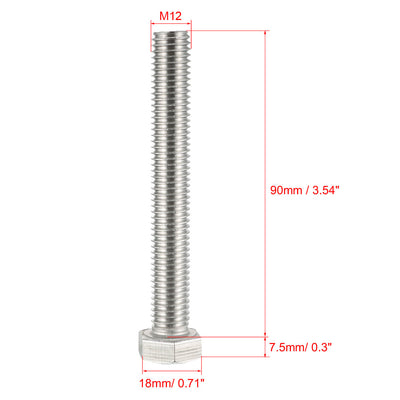Harfington M12x90mm Hex Bolts 304 Stainless Steel Hexagon Screw Bolt 5pcs