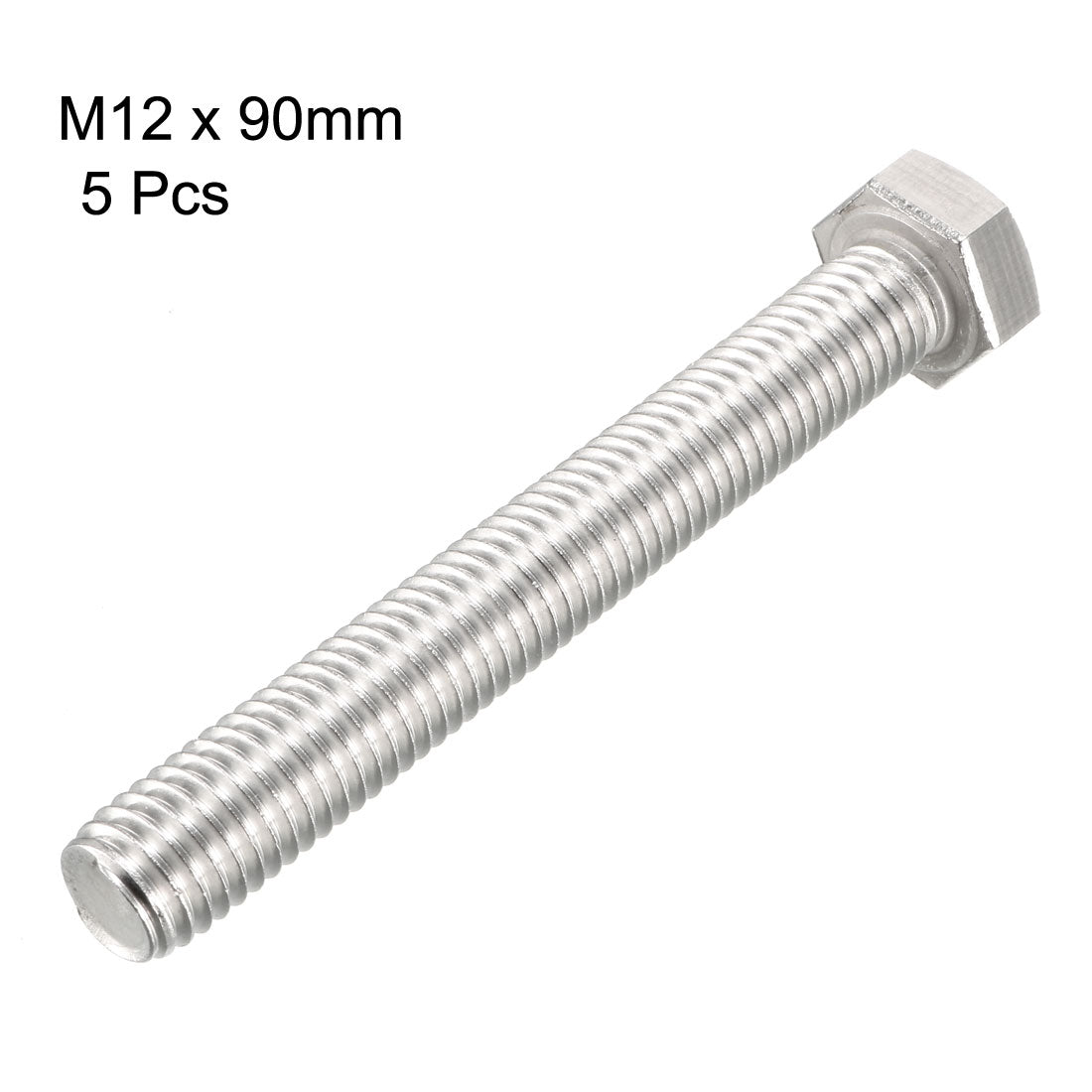 Harfington M12x90mm Hex Bolts 304 Stainless Steel Hexagon Screw Bolt 5pcs