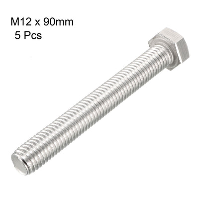 Harfington M12x90mm Hex Bolts 304 Stainless Steel Hexagon Screw Bolt 5pcs