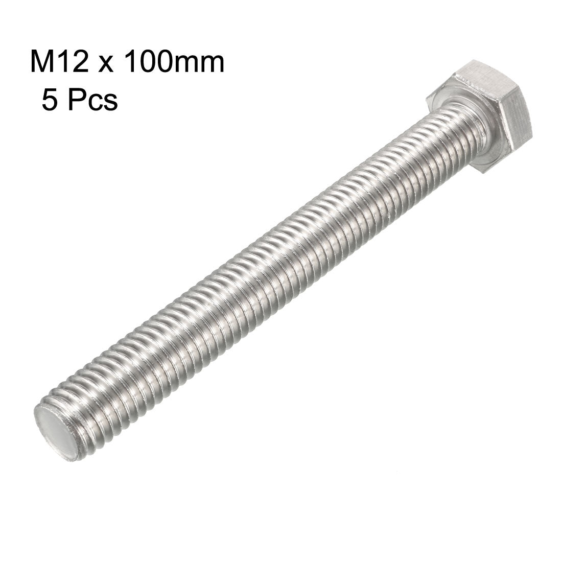 Harfington M12x100mm Hex Bolts 304 Stainless Steel Hexagon Screw Bolt 5pcs