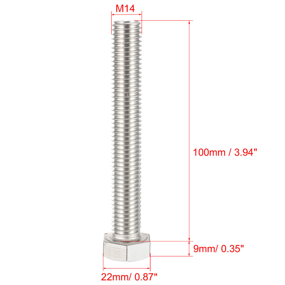 Harfington M14x100mm Hex Bolts 304 Stainless Steel Hexagon Screw Bolts 2pcs