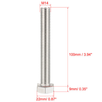 Harfington M14x100mm Hex Bolts 304 Stainless Steel Hexagon Screw Bolts 2pcs