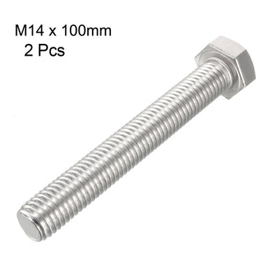Harfington M14x100mm Hex Bolts 304 Stainless Steel Hexagon Screw Bolts 2pcs