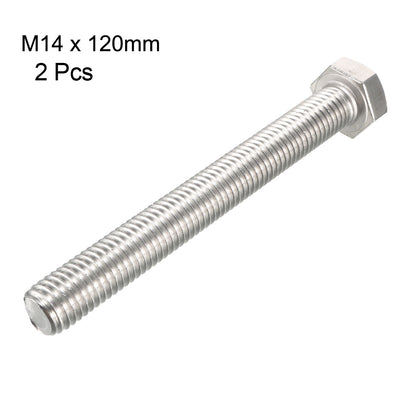 Harfington M14x120mm Hex Bolts 304 Stainless Steel Hexagon Screw Bolt 2pcs