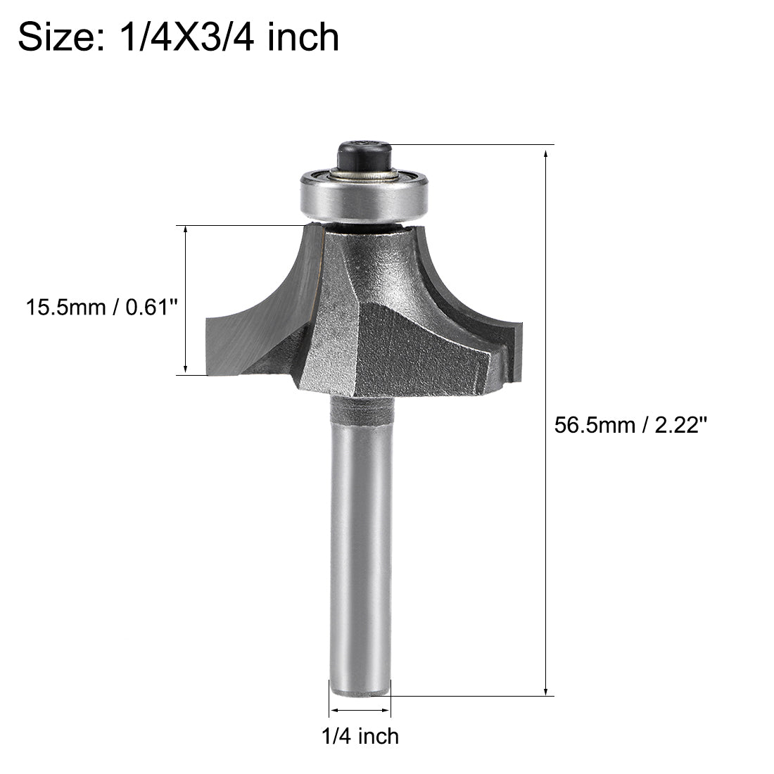 Harfington Router Bit 1/4 Shank 3/4 Inch Cutting Dia Round Over Corner 2 Flutes Tungsten Steel for Woodworking Milling Cutter Tool, 1pcs