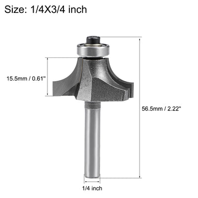 Harfington Router Bit 1/4 Shank 3/4 Inch Cutting Dia Round Over Corner 2 Flutes Tungsten Steel for Woodworking Milling Cutter Tool, 1pcs