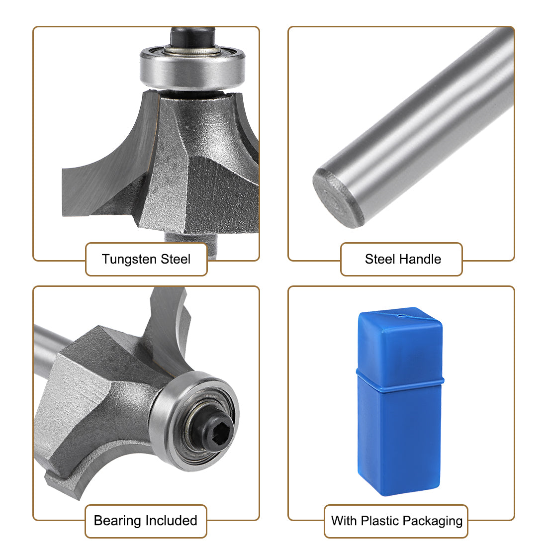 Harfington Router Bit 1/4 Shank 3/4 Inch Cutting Dia Round Over Corner 2 Flutes Tungsten Steel for Woodworking Milling Cutter Tool, 1pcs