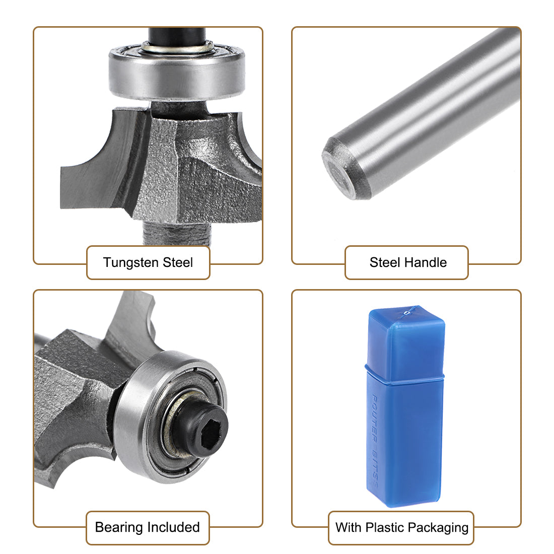 Harfington Router Bit 1/4 Shank 3/8 inch Cutting Dia Round Over Corner 2 Flutes Tungsten Steel for Woodworking Milling Cutter Tool 2pcs