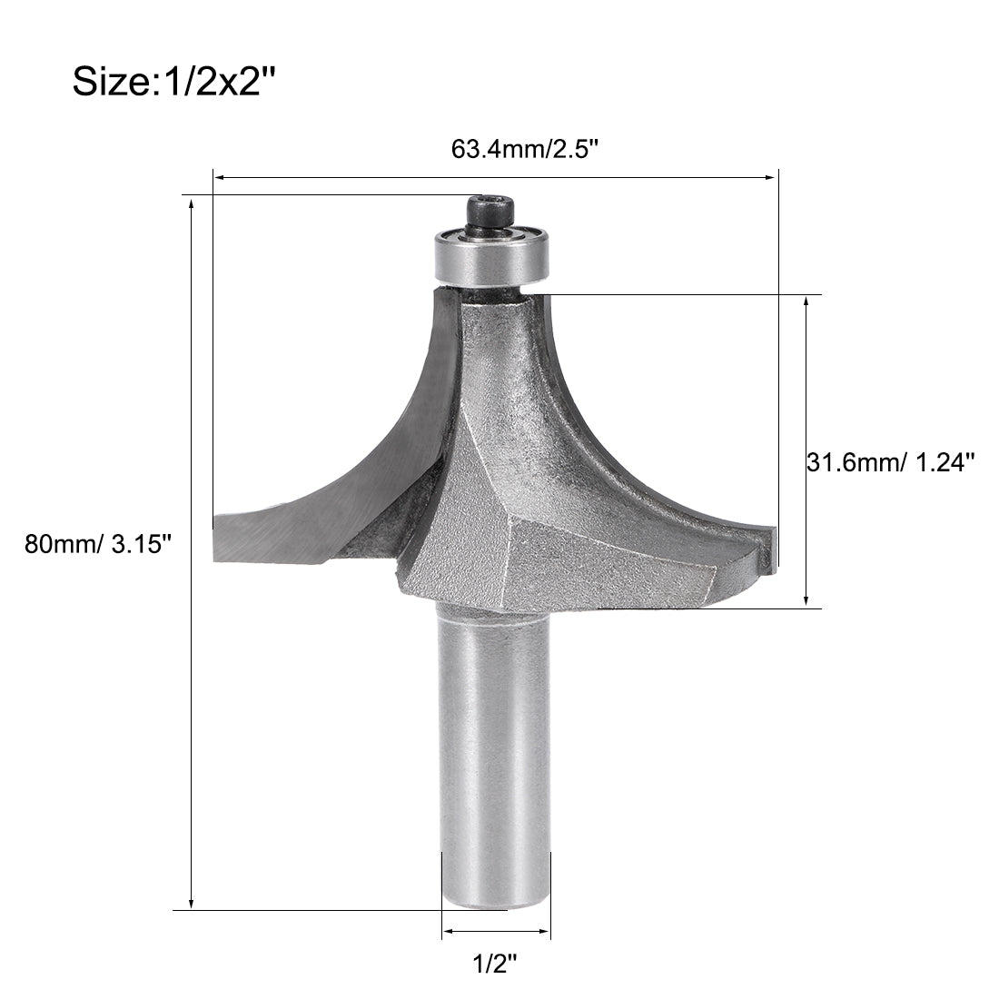 Harfington Router Bit 1/2 Shank 2 Inch Cutting Dia Round Over Corner 2 Flutes Tungsten Steel for Woodworking Milling Cutter Tool