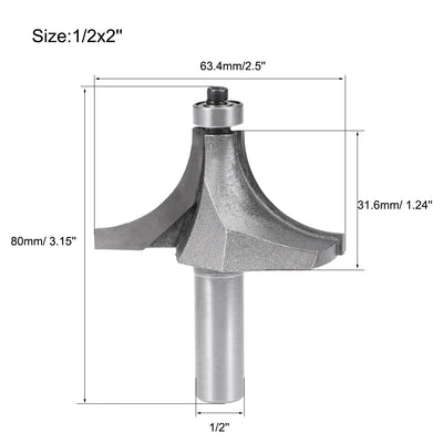 Harfington Router Bit 1/2 Shank 2 Inch Cutting Dia Round Over Corner 2 Flutes Tungsten Steel for Woodworking Milling Cutter Tool