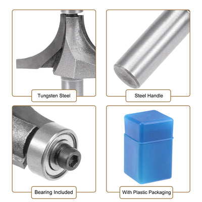 Harfington Router Bit 1/2 Shank 2 Inch Cutting Dia Round Over Corner 2 Flutes Tungsten Steel for Woodworking Milling Cutter Tool