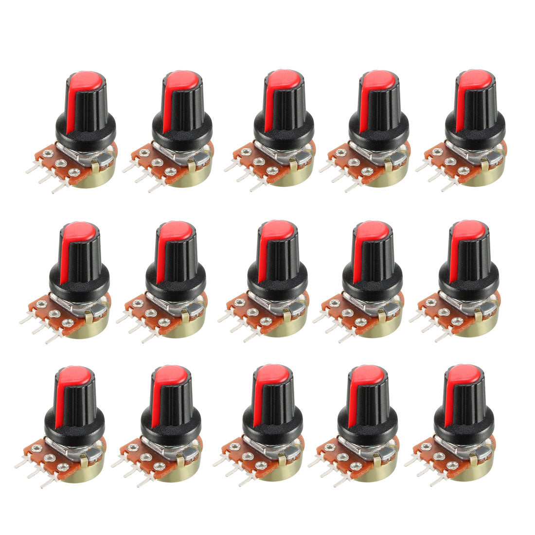 Harfington 15Pcs 10K Ohm Variable Resistors Single Turn Rotary Carbon Film Taper Potentiometer with Knobs