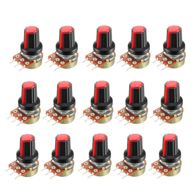 Harfington 15Pcs 10K Ohm Variable Resistors Single Turn Rotary Carbon Film Taper Potentiometer with Knobs