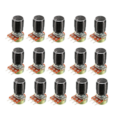 Harfington 15Pcs 1K Ohm Variable Resistors Single Turn Rotary Carbon Film Taper Potentiometer with Knobs