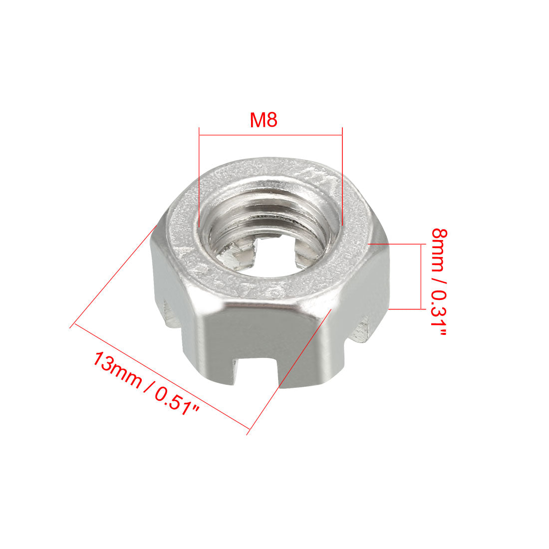 Harfington M8 x 1.25mm Pitch 304 Stainless Steel Slotted Hex Nuts, Pack of 10
