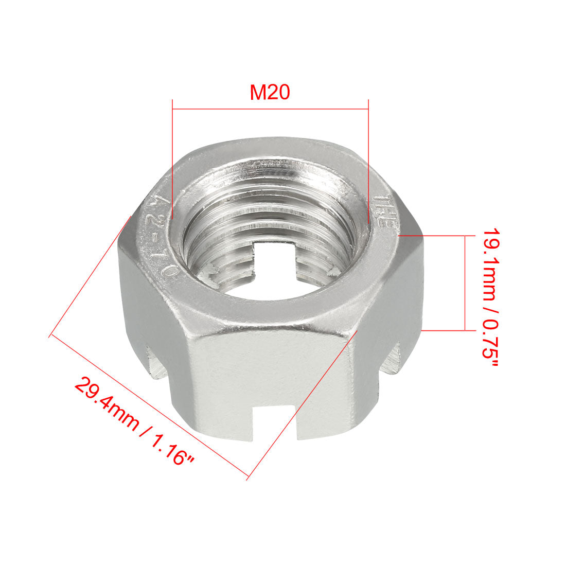 Harfington M20 x 2.5mm Pitch 304 Stainless Steel Slotted Hex Nuts, Pack of 2
