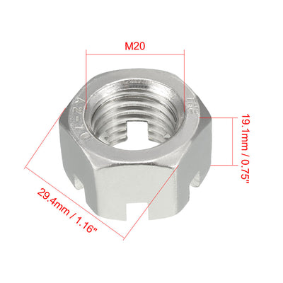 Harfington M20 x 2.5mm Pitch 304 Stainless Steel Slotted Hex Nuts, Pack of 2